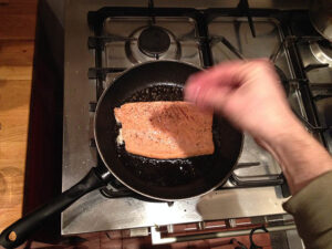 Salmon Sous Vide in frying pan